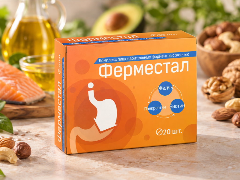 Ферместал VITAMIR: ферменты протеаза, липаза, амилаза + желчь 25 мг + биотин